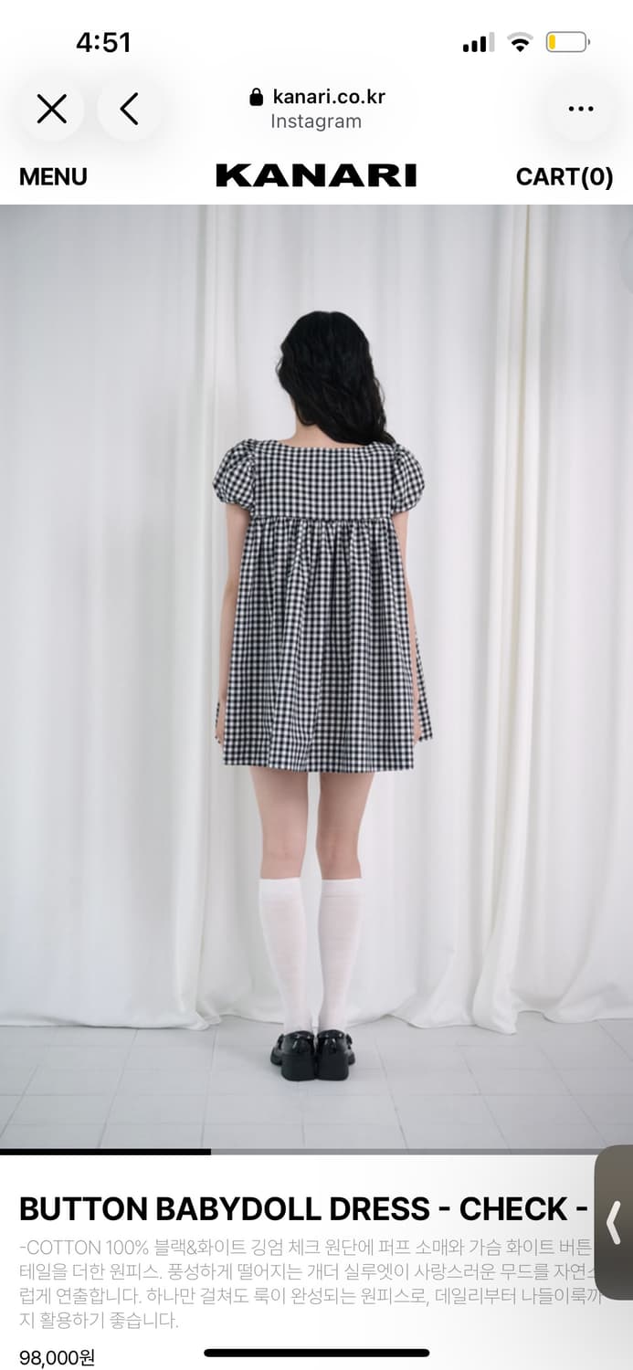 카나리 버튼 베이비돌 체크 원피스 상품이미지4