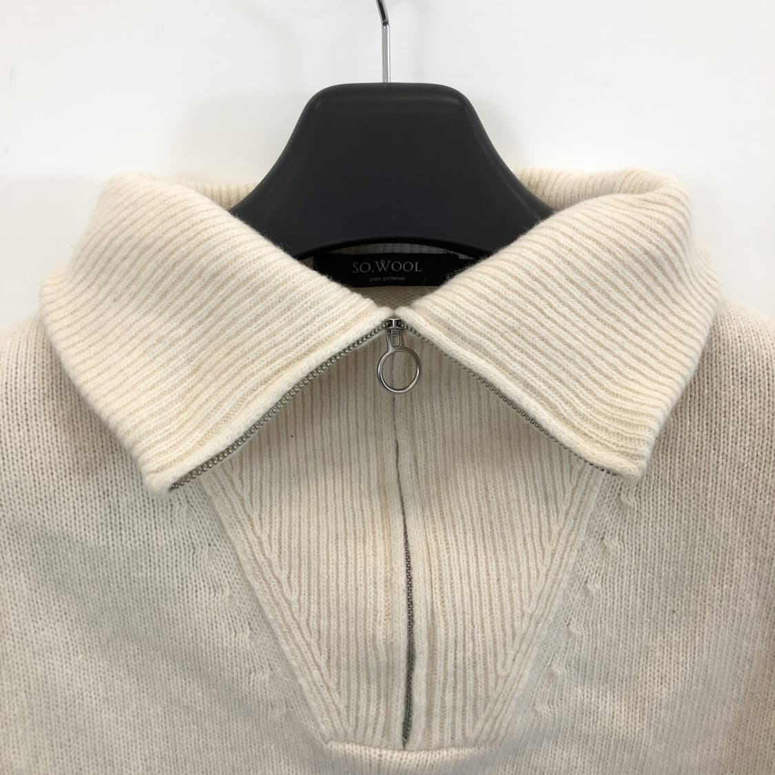 SOWOOL 쏘울 울 100% 크롭 단가라 하프집업니트 55  상품이미지3