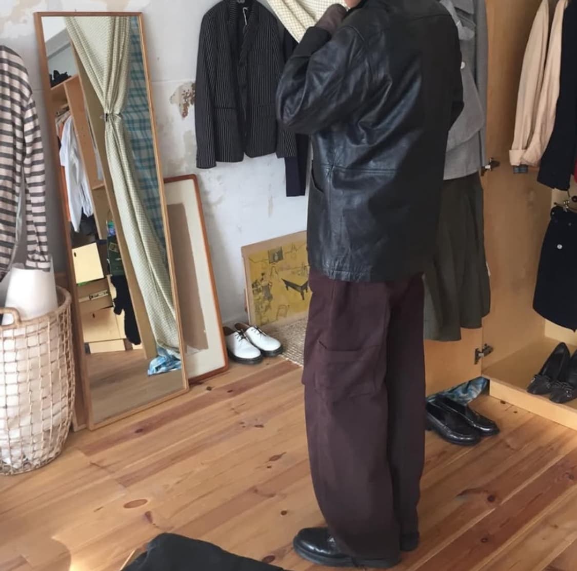 L)일본 빈티지 레더 코트 상품이미지1
