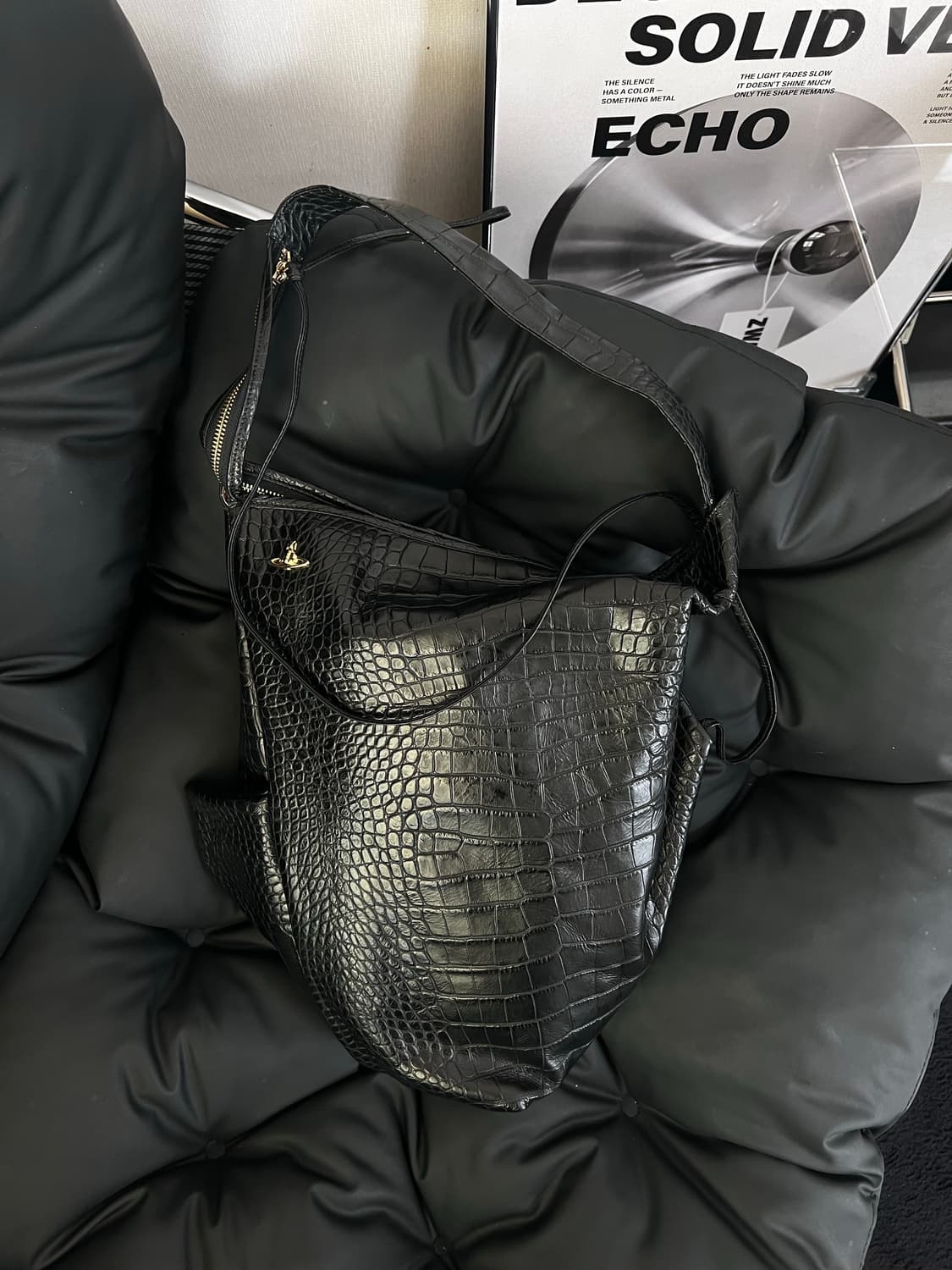 Rare 비비안웨스트우드 블랙 크로크 숄더백 상품이미지1