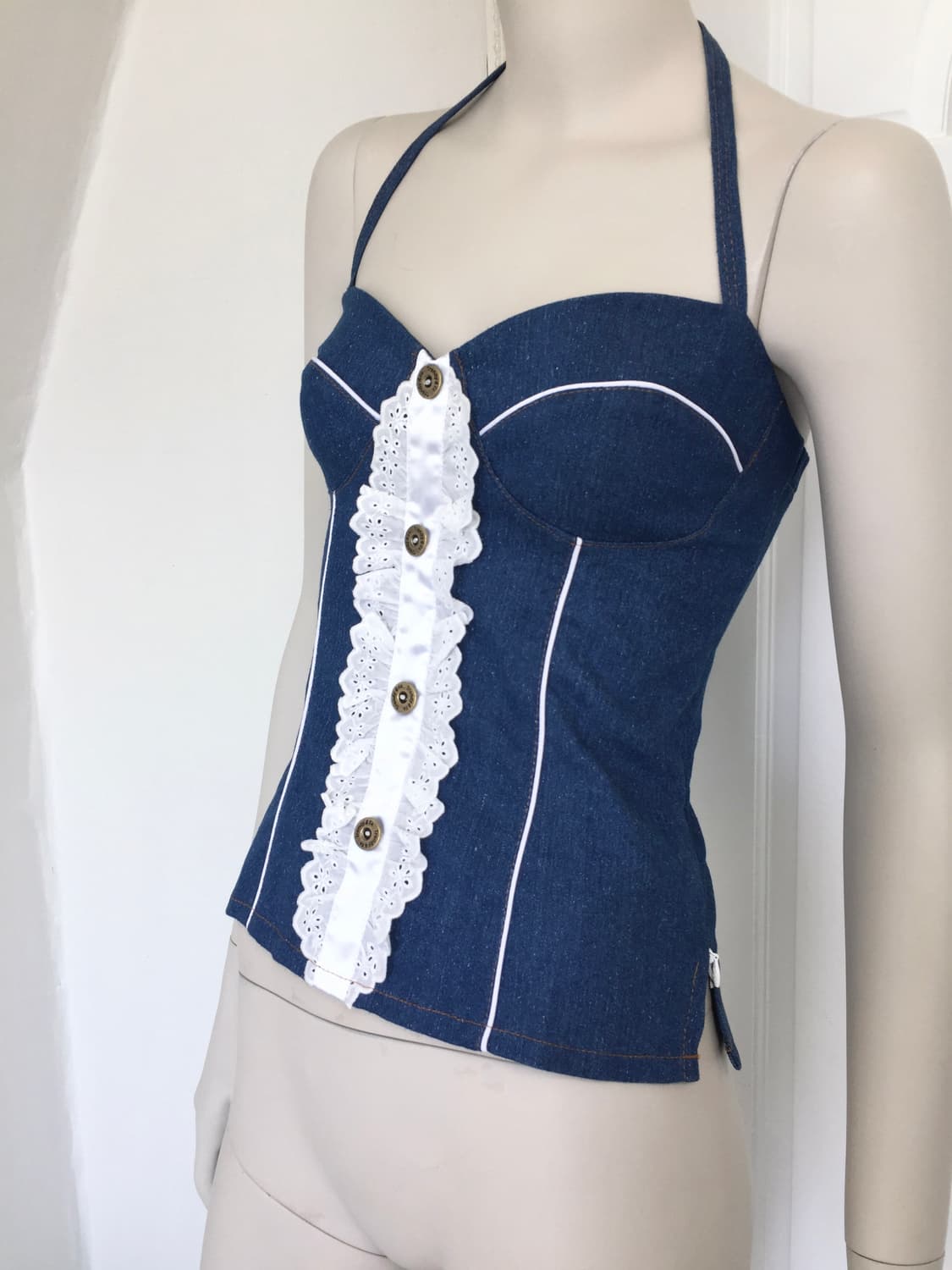 Denim Lace Trimmed bustier Top 상품이미지3
