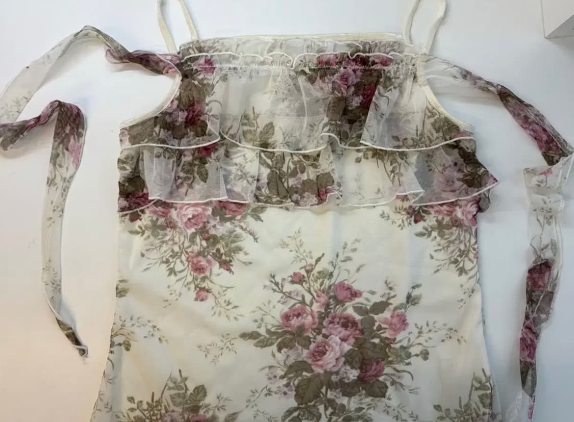 빈티지 플라워 홀터넥 레이스 나시 상품이미지1