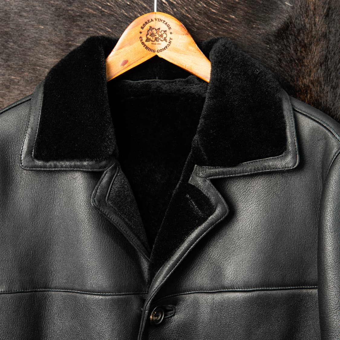 [95] 00s 라일앤스콧 양가죽 양털 무스탕 레더 카코트 블랙  상품이미지3