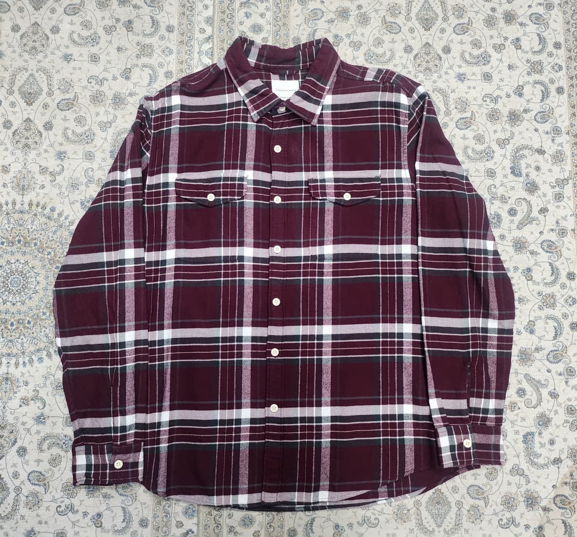 아메리칸 이글 버건디 체크 플란넬 셔츠 XL 상품이미지1