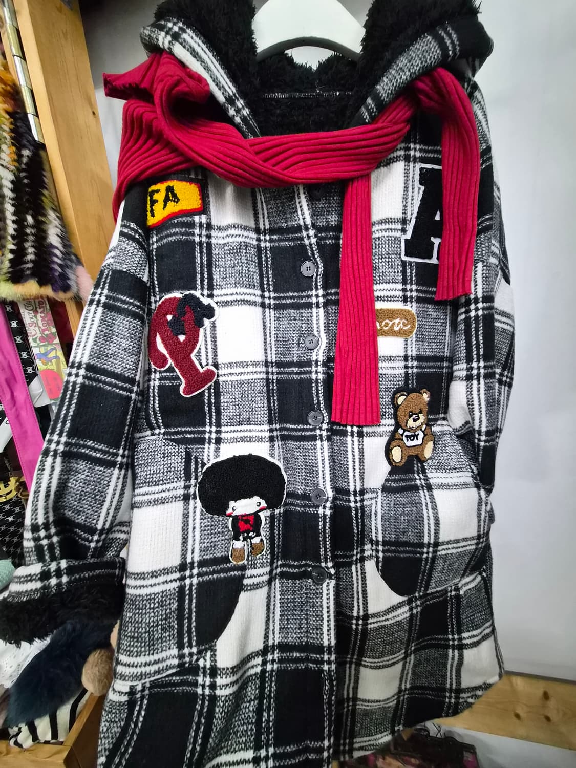 자수와팬 퍼 내피 후드 아우터 상품이미지2