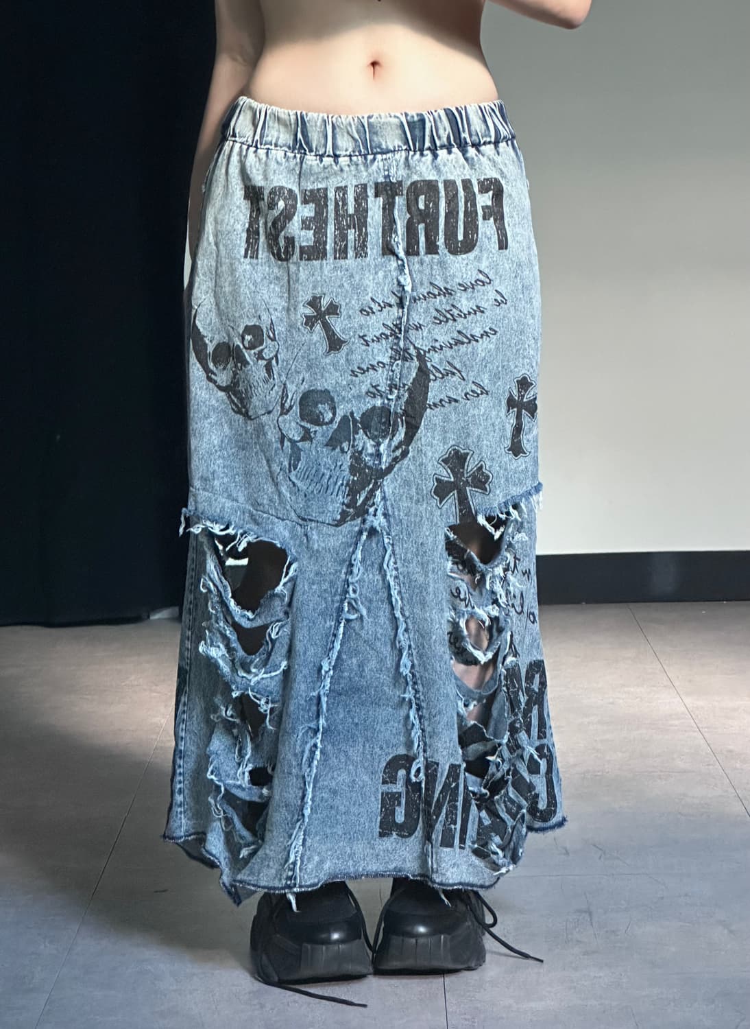 skull printing damage denim sk 상품이미지1