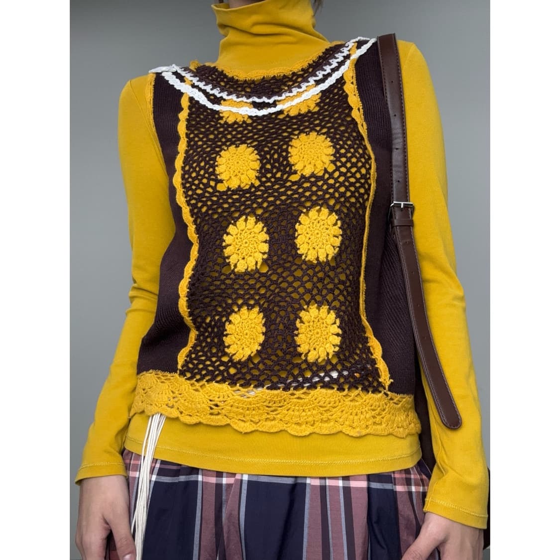 빈티지 히피 롱슬리브 크로셰 슬리브리스 코디 세트 상품이미지1