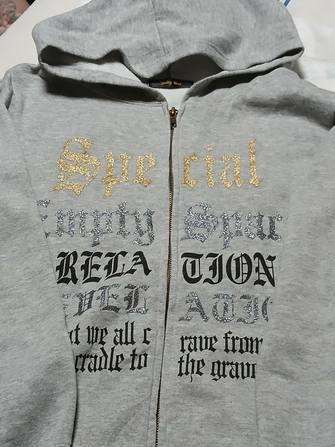 갸루 Y2K  골드 실버프린팅집업 상품이미지2