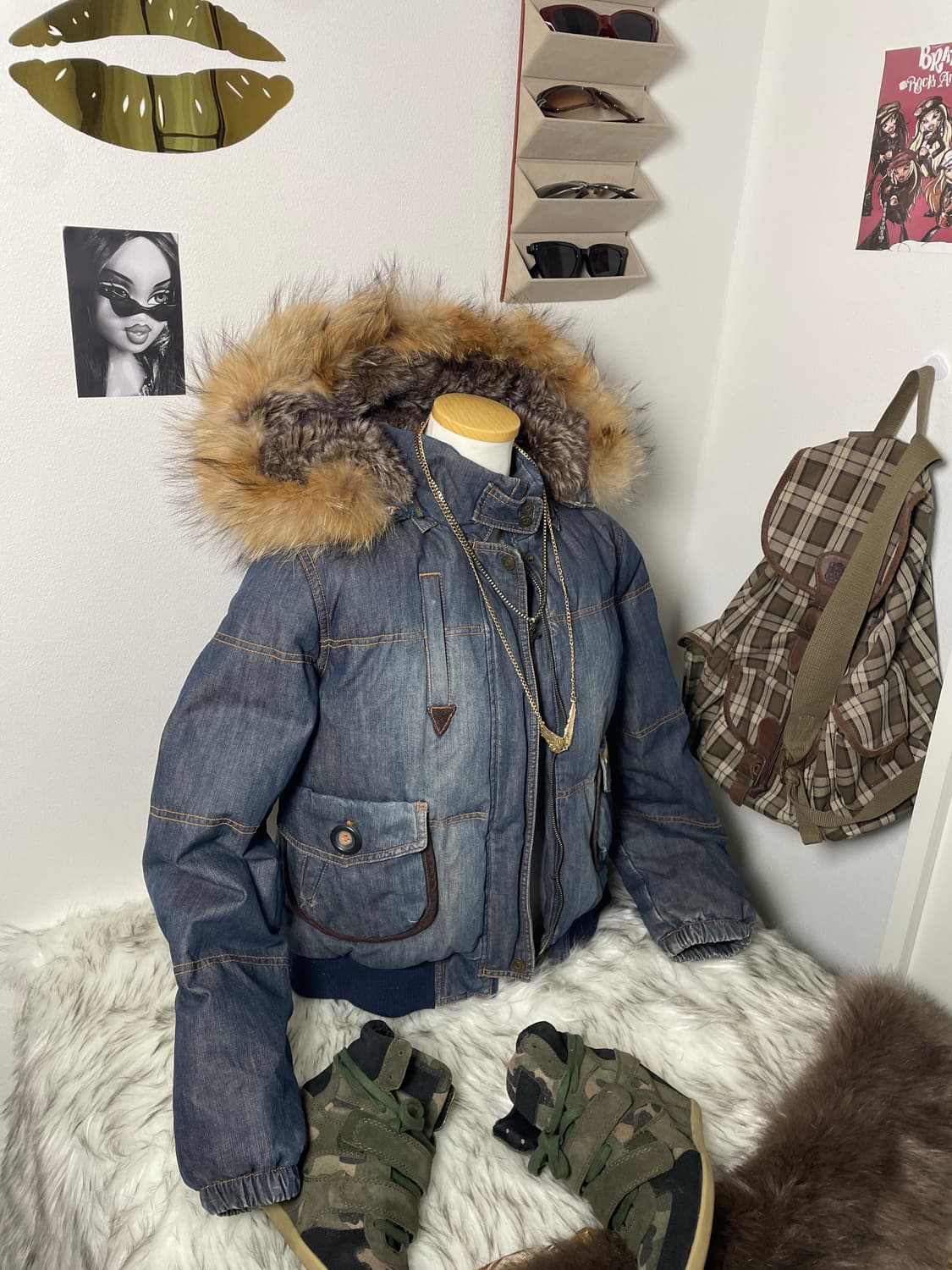 빈티지 데님 울프죠 털 패딩 상품이미지1