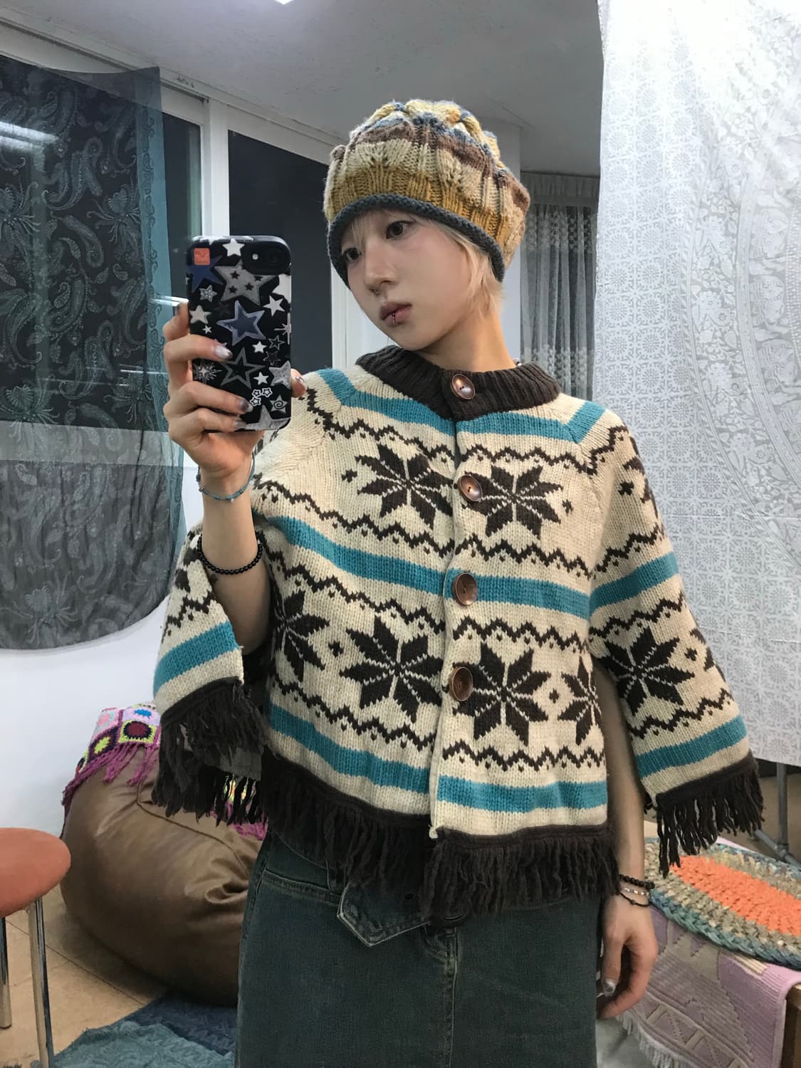 빈티지 에스닉 니트 판쵸 가디건  상품이미지1