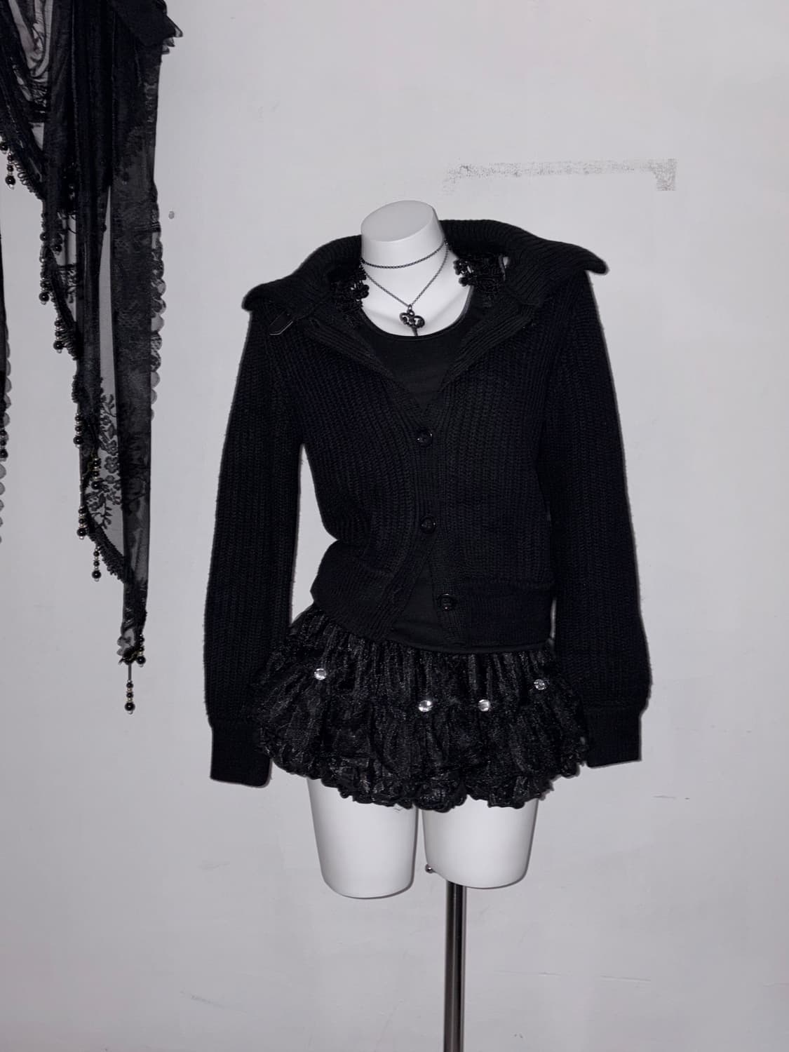 00s 하이넥 가죽버클 블랙 니트 아우터 고스 고딕 상품이미지3