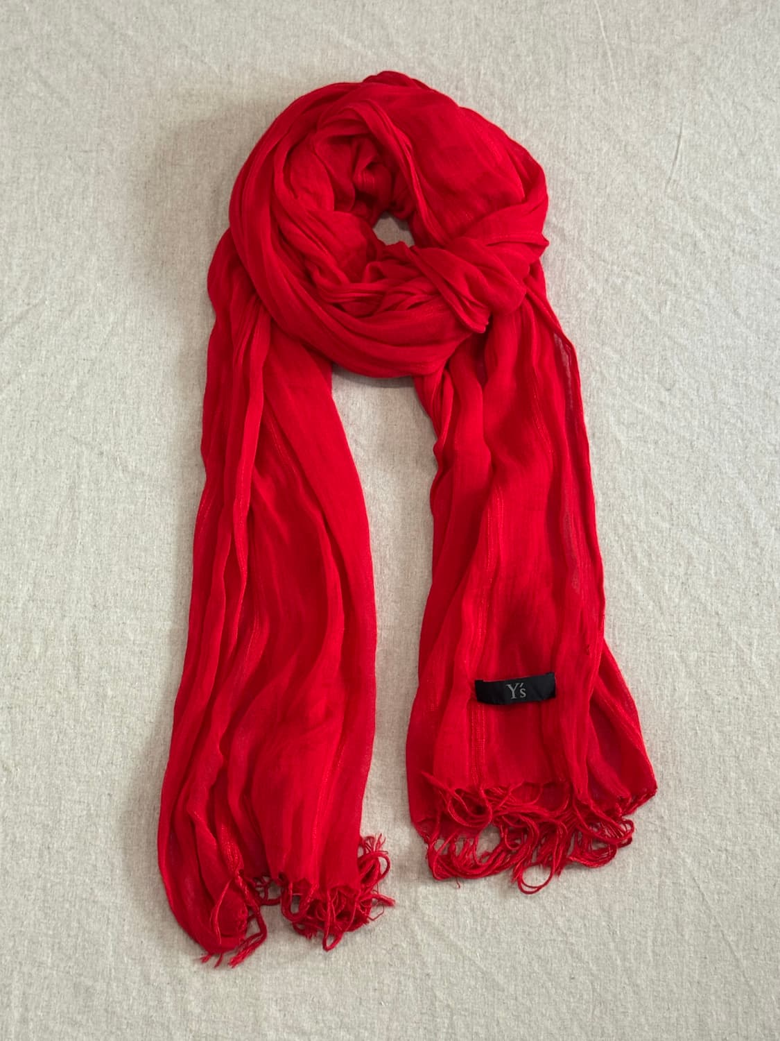 요지야마모토 레드 스트라이프 울린넨 롱 머플러 상품이미지1