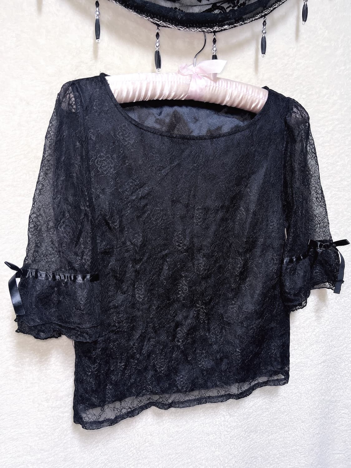 로맨틱고딕 고스로리 다크페어리 블랙 레이스 리본블라우스 로걀탑 공겜 핀터 상품이미지2