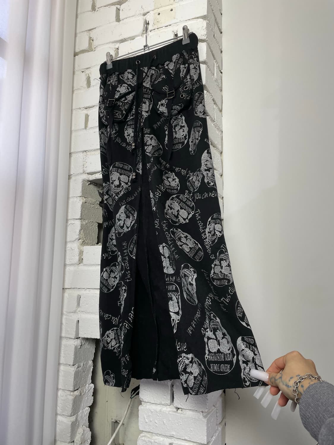 JPN 펑크 스컬 해골 레터링 블랙 롱 스커트 상품이미지3