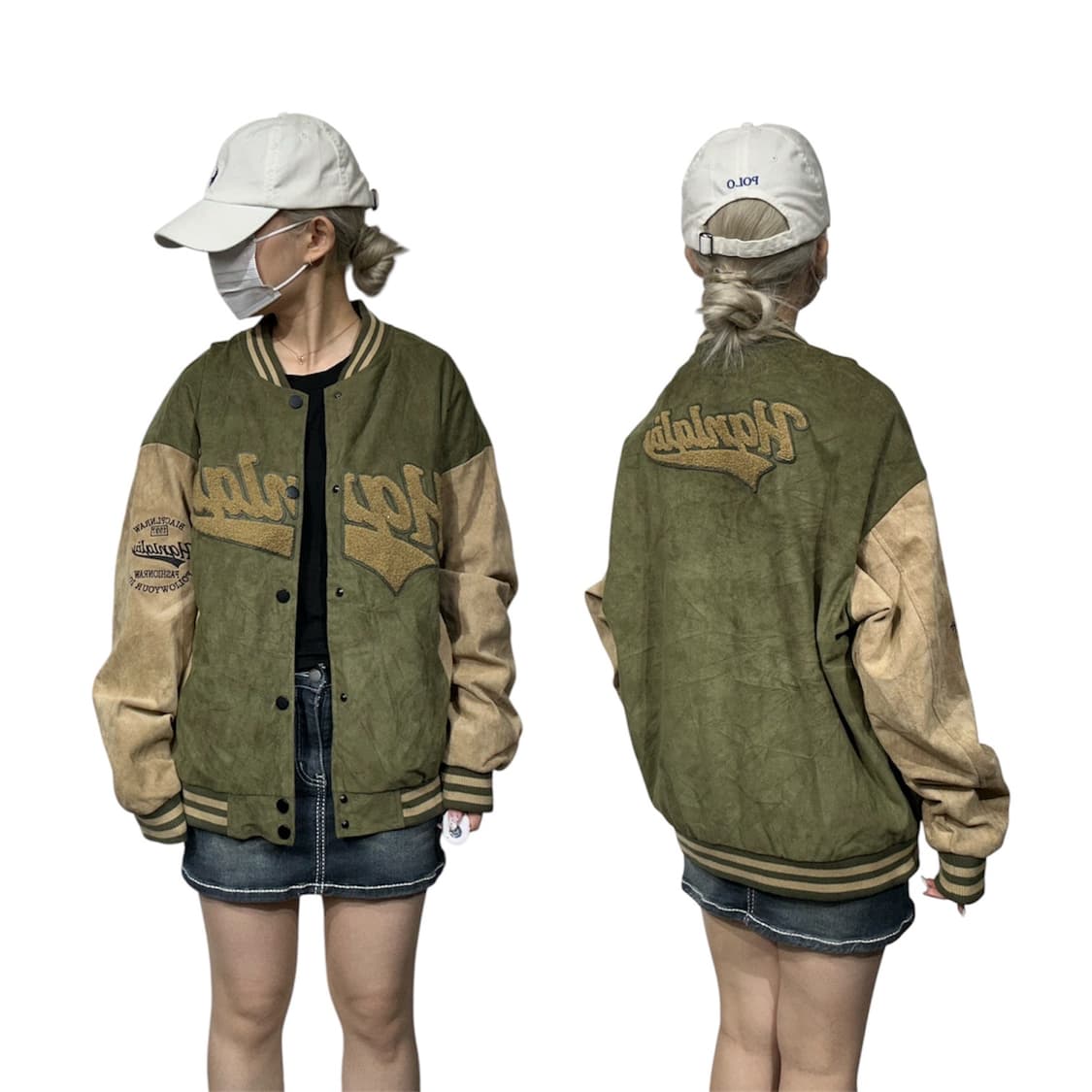 일본 빈티지 모카 카키 자수 바시티 스타디움 자켓 M 상품이미지1