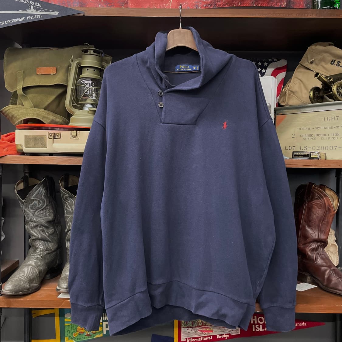 폴로 랄프로렌 신형 라벨 숄카라 버튼 니트 스웨터 상품이미지1