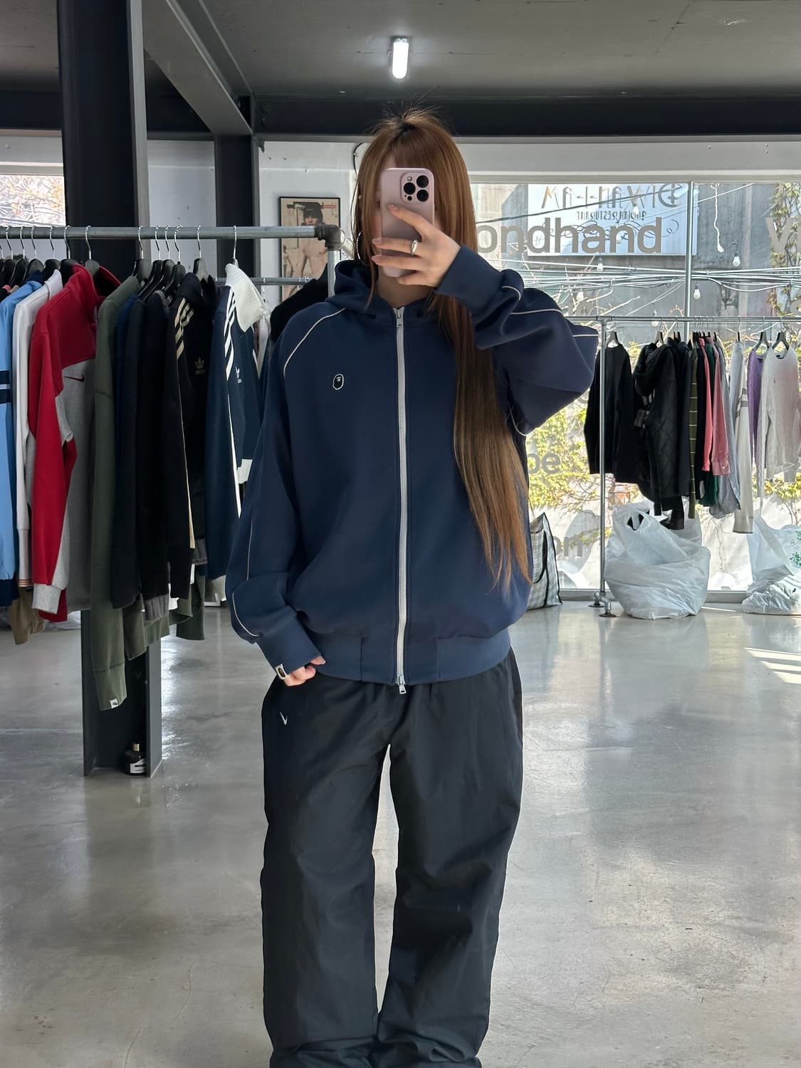 베이프 00s 자수사루 트랙 투웨이 후드져지집업 상품이미지3