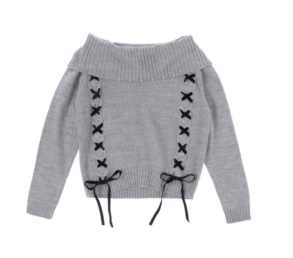 빈티지 러블리 리본 오프숄더 울 니트 상품이미지1