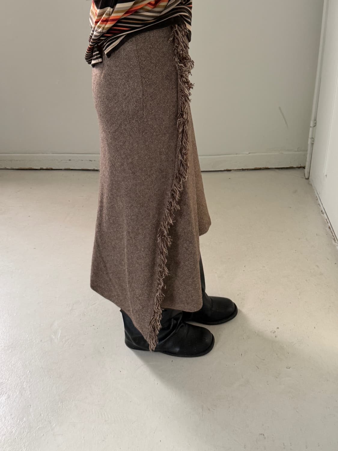 일본빈티지 울 프린지 롱스커트 상품이미지5