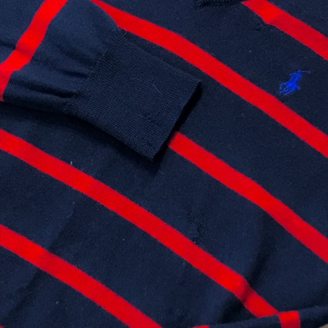 폴로랄프로렌 스웨이드 패치 네이비 단가라 코튼 니트 여성 55 사이즈  상품이미지4