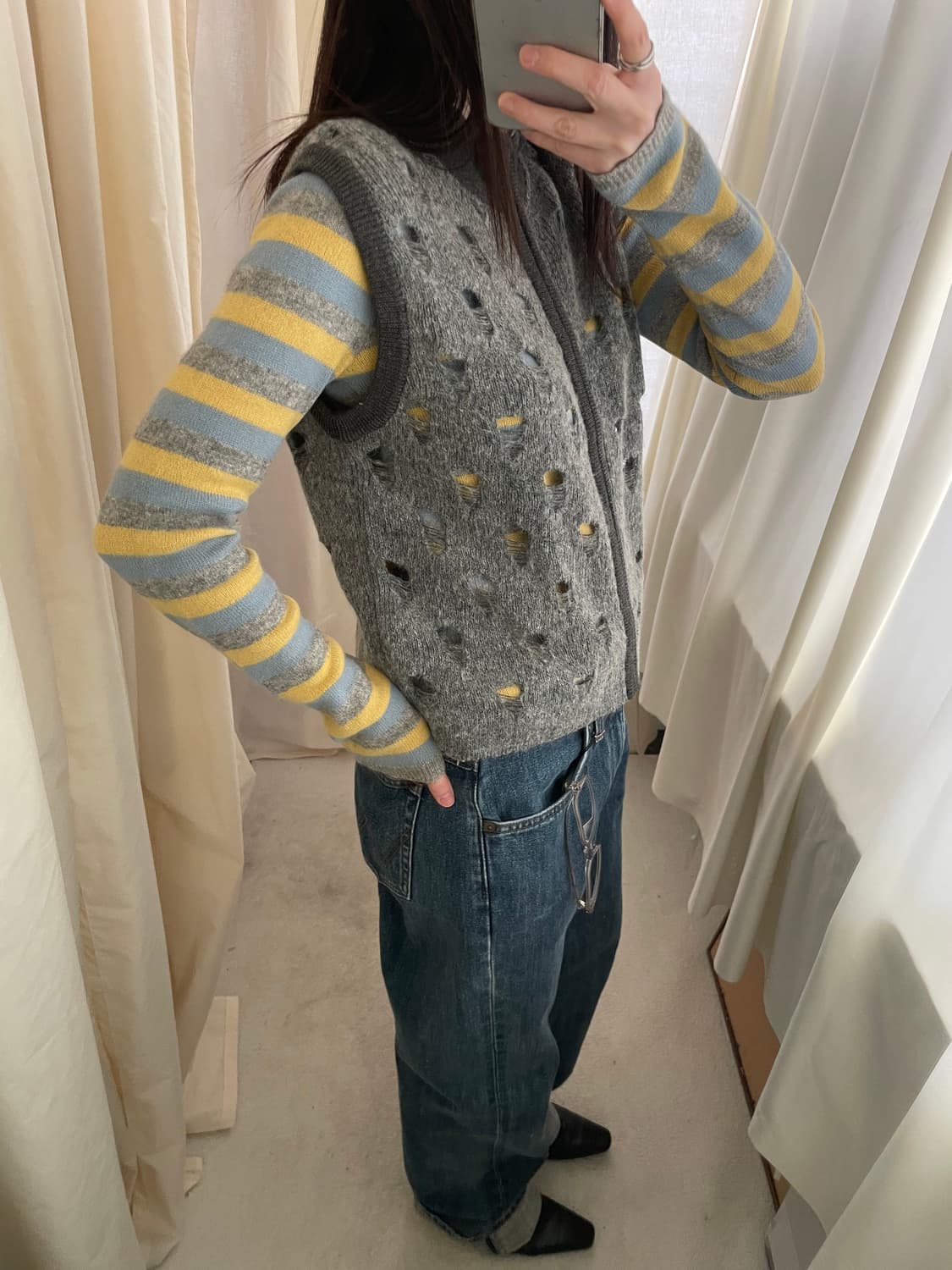vintage hole knit vest cardigan 상품이미지7
