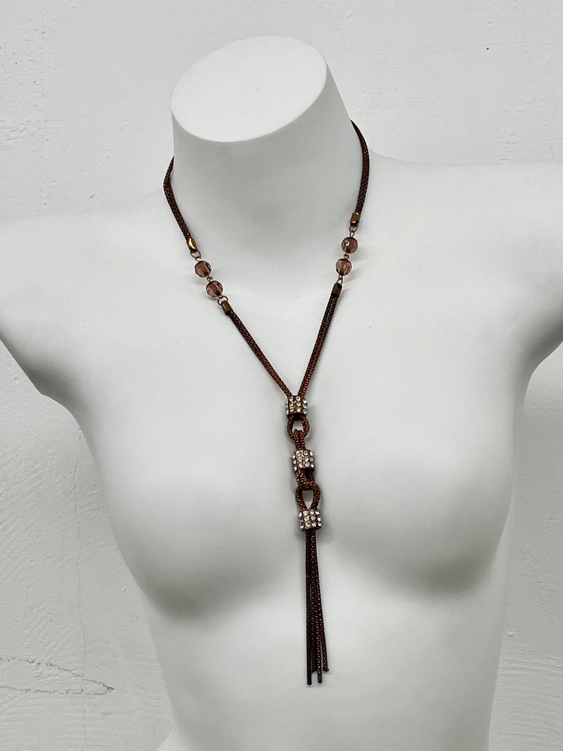 브라운 큐빅 드롭 태슬 네크리스 상품이미지4
