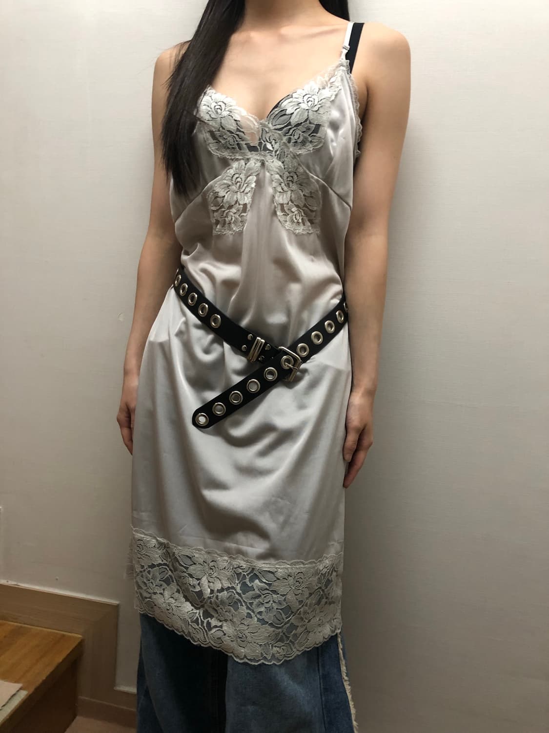 빈티지 라이트그레이 레이스 슬립 원피스 상품이미지7