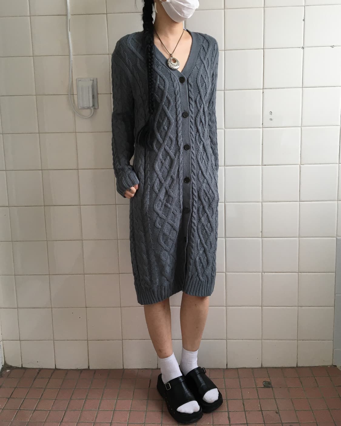 Belted cable pattern knit cardigan 상품이미지6