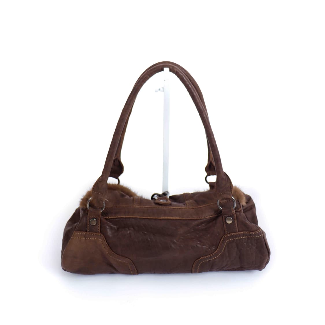 [ONE'S HEART] 브라운 퍼 트리밍 빈티지 레더 숄더백 상품이미지2