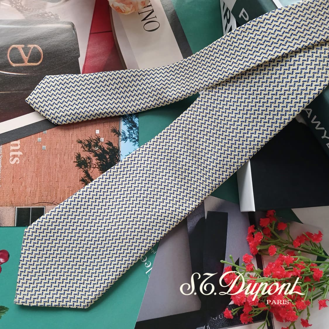 에스.티. 듀퐁 넥타이 옐로우 기하 패턴 8.8cm S~A+등급 G31 상품이미지2