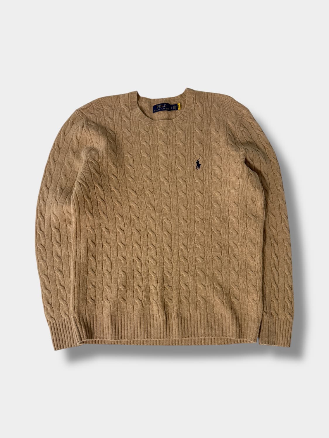 폴로 랄프로렌 신형 QR라벨 캐시미어 울 베이지 꽈배기 니트 상품이미지1