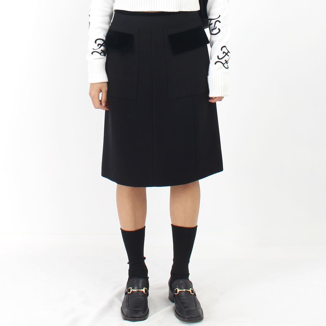 구찌 gucci 빈티지 울 벨벳 에이라인 블랙 미디 스커트 상품이미지8