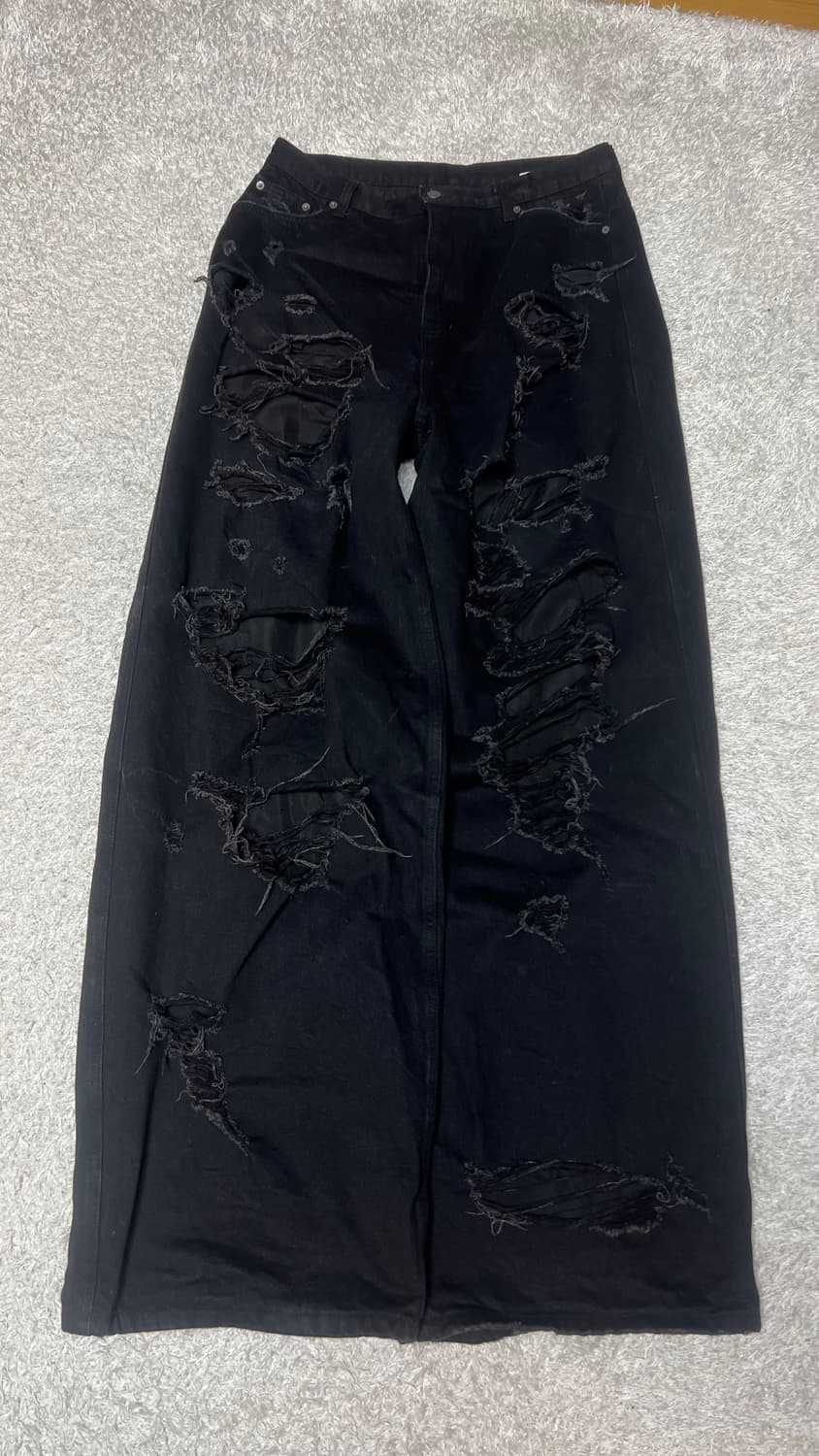 [2] 에모스탠스클럽 디스트로이드 배기 와이드진 블랙 V1 상품이미지1