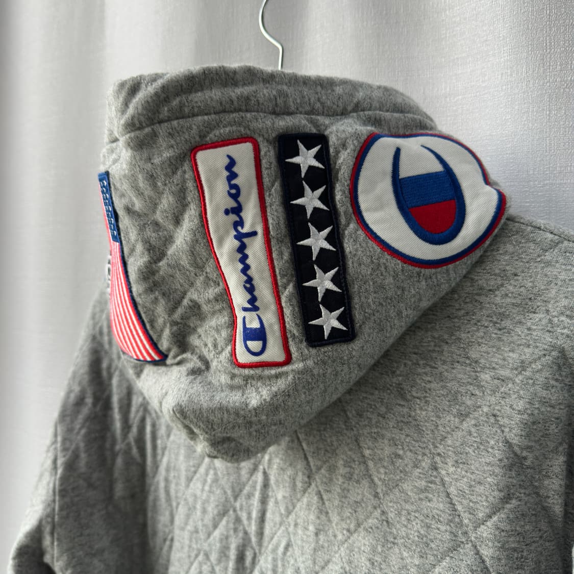 챔피온 재팬 직영점 한정판 멀티 패치 퀼팅 후드티 그레이 XL 상품이미지8