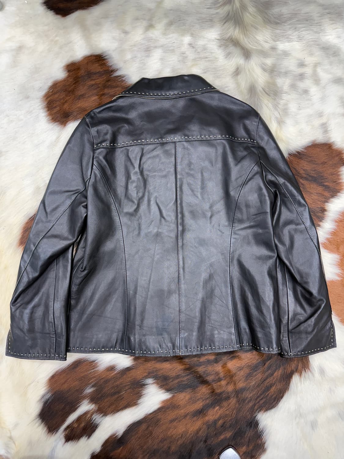 90s 일본 발망 화이트 스티치 램 레더 자켓 상품이미지5