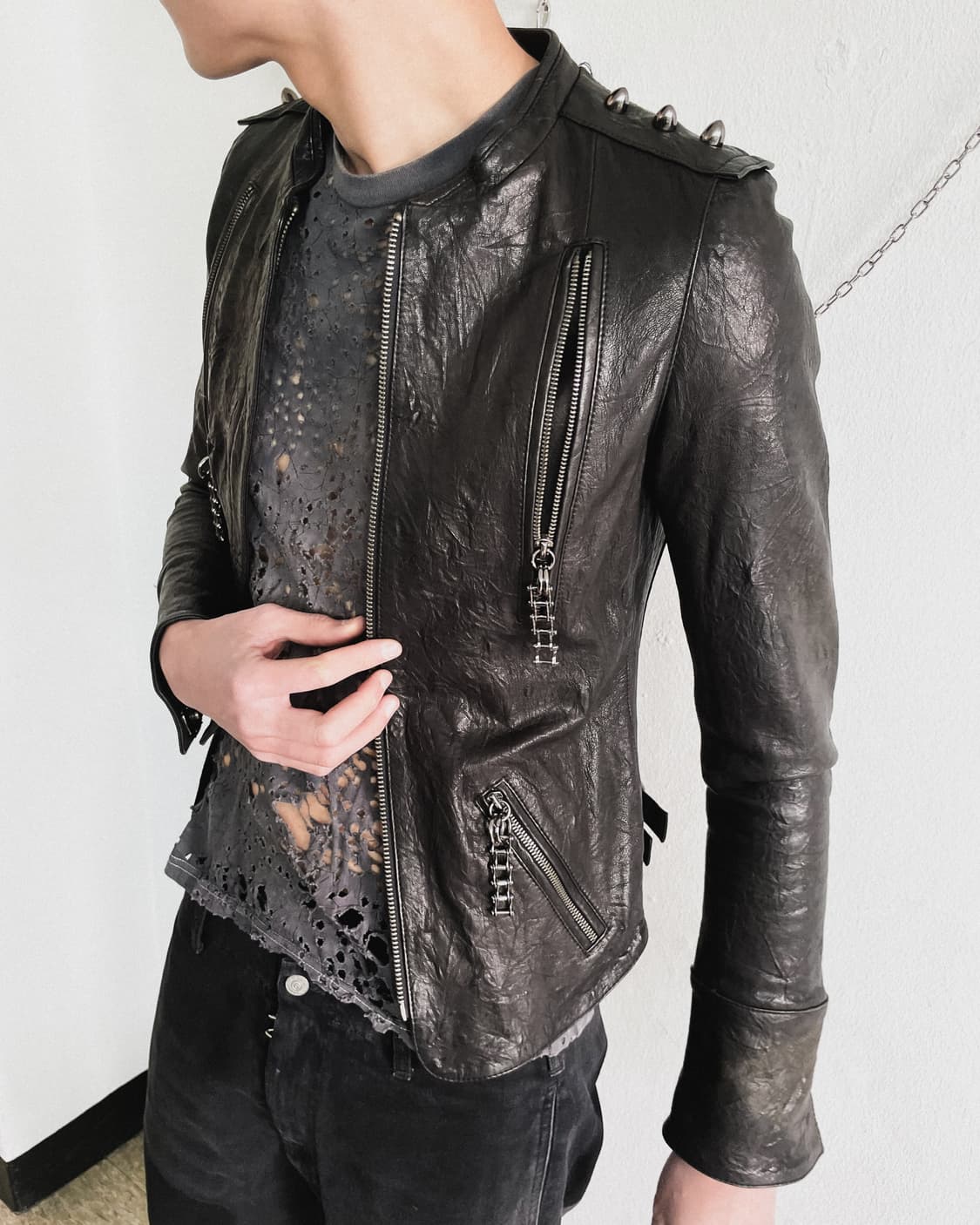 토마스 와일드 vkei / 오피움 바이크체인 지퍼 레더자켓 상품이미지3