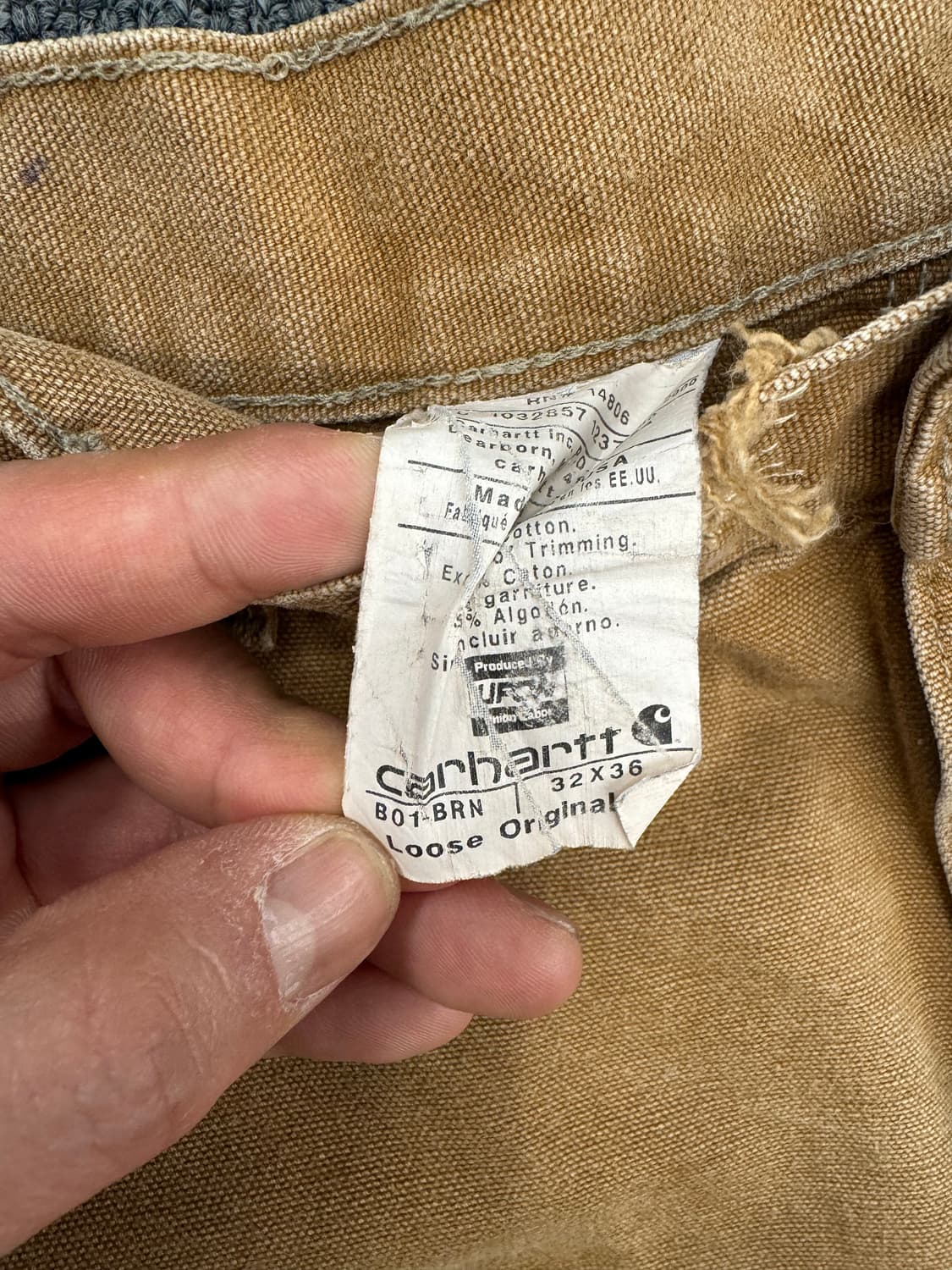 칼하트 빈티지 b01 브라운 더블니 워크팬츠 상품이미지5