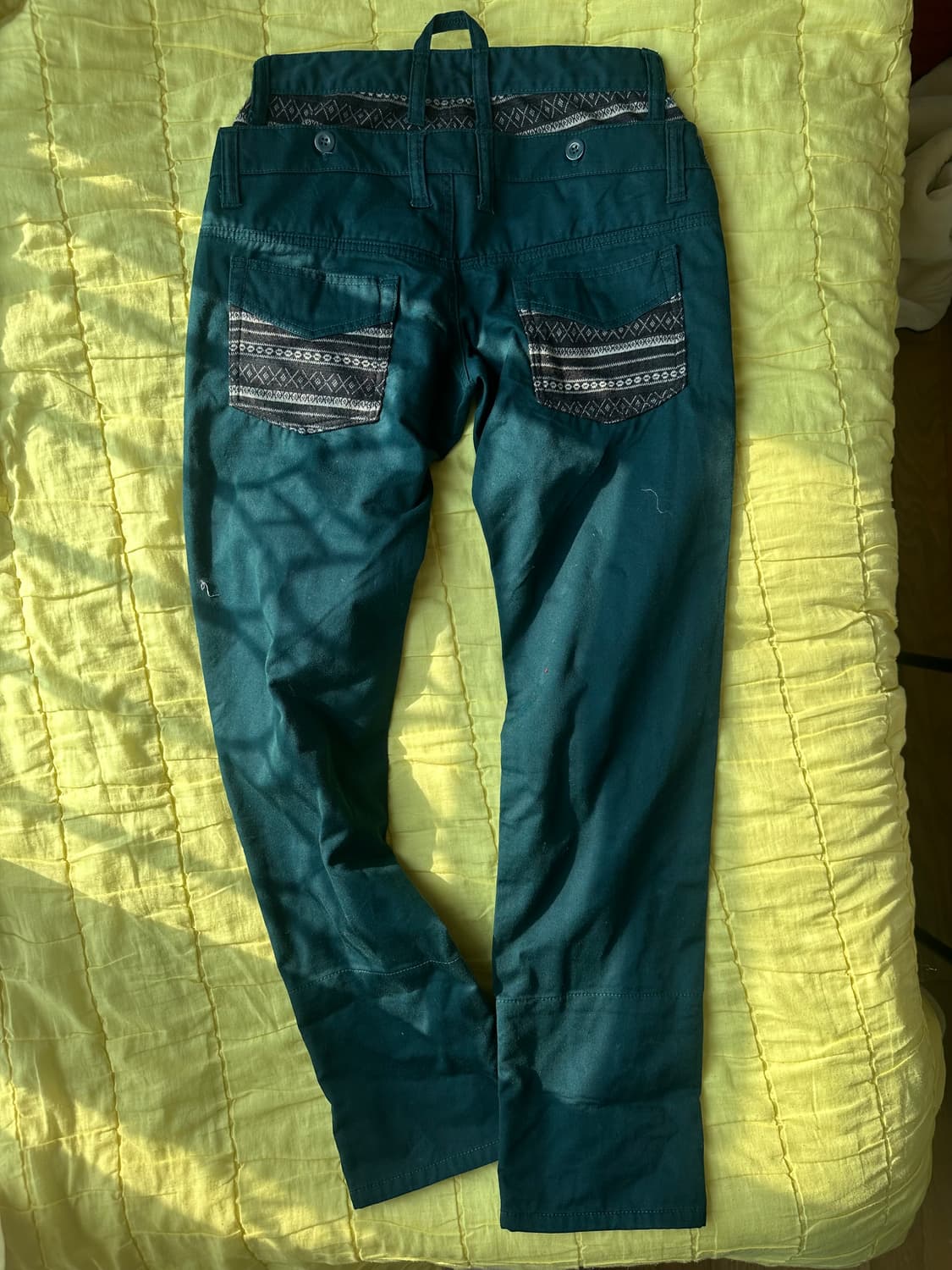 더블 로우 웨이스트 청록 코튼 팬츠 상품이미지1