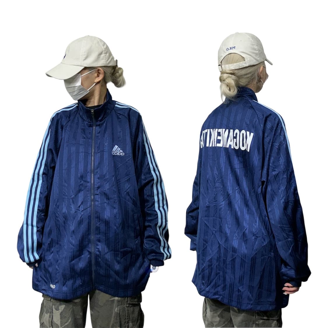 아디다스 일본판 빅 로고 네이비 블루 삼선 오버핏 트랙탑 져지 L  상품이미지1