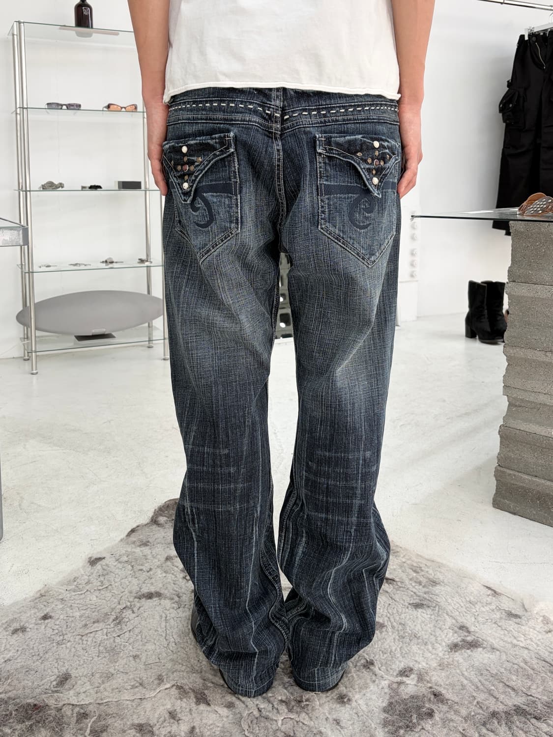 vintage 스티칭 젬스톤 데님 팬츠 상품이미지1