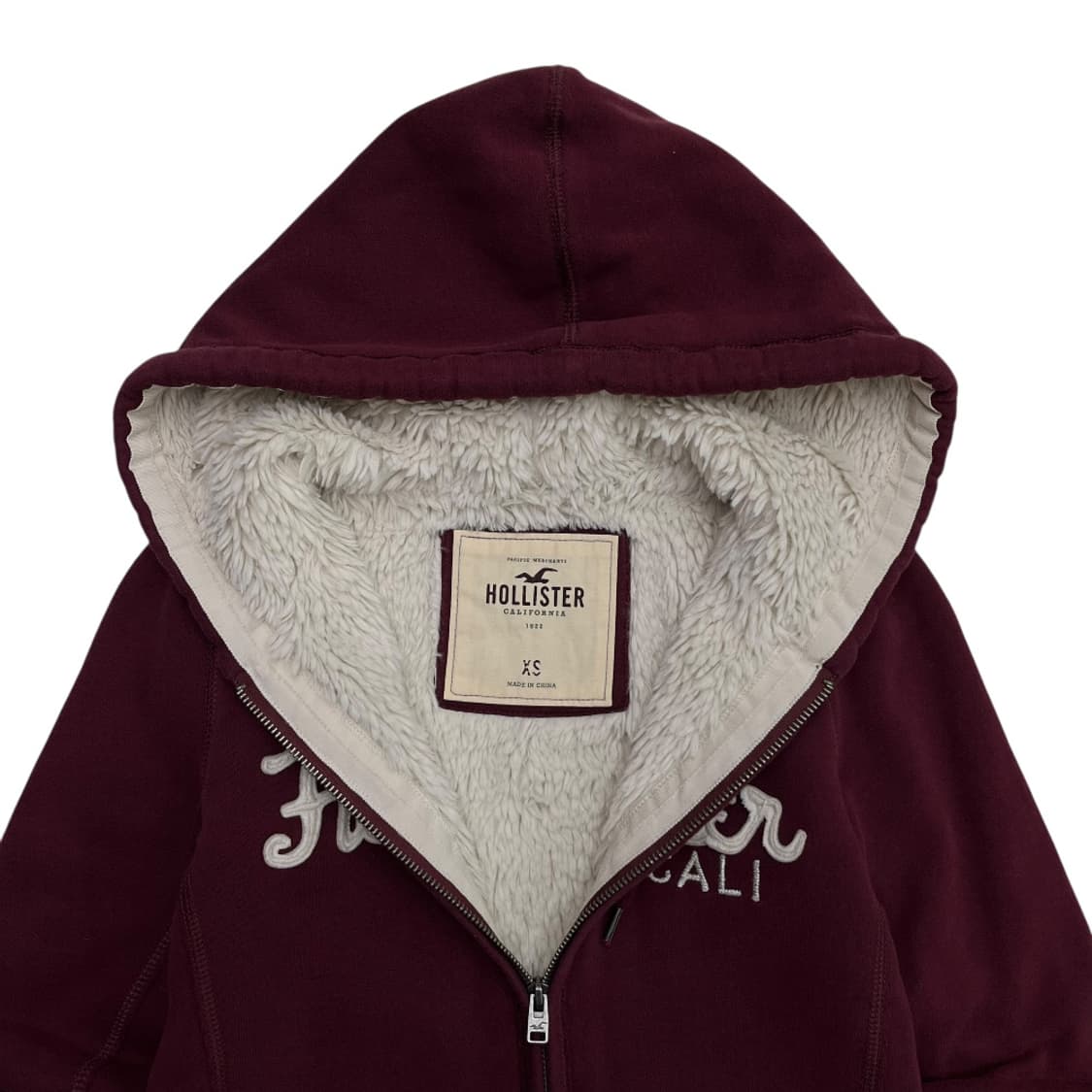 홀리스터 딱붙핏 버건디 양털 후드집업 XS 상품이미지5