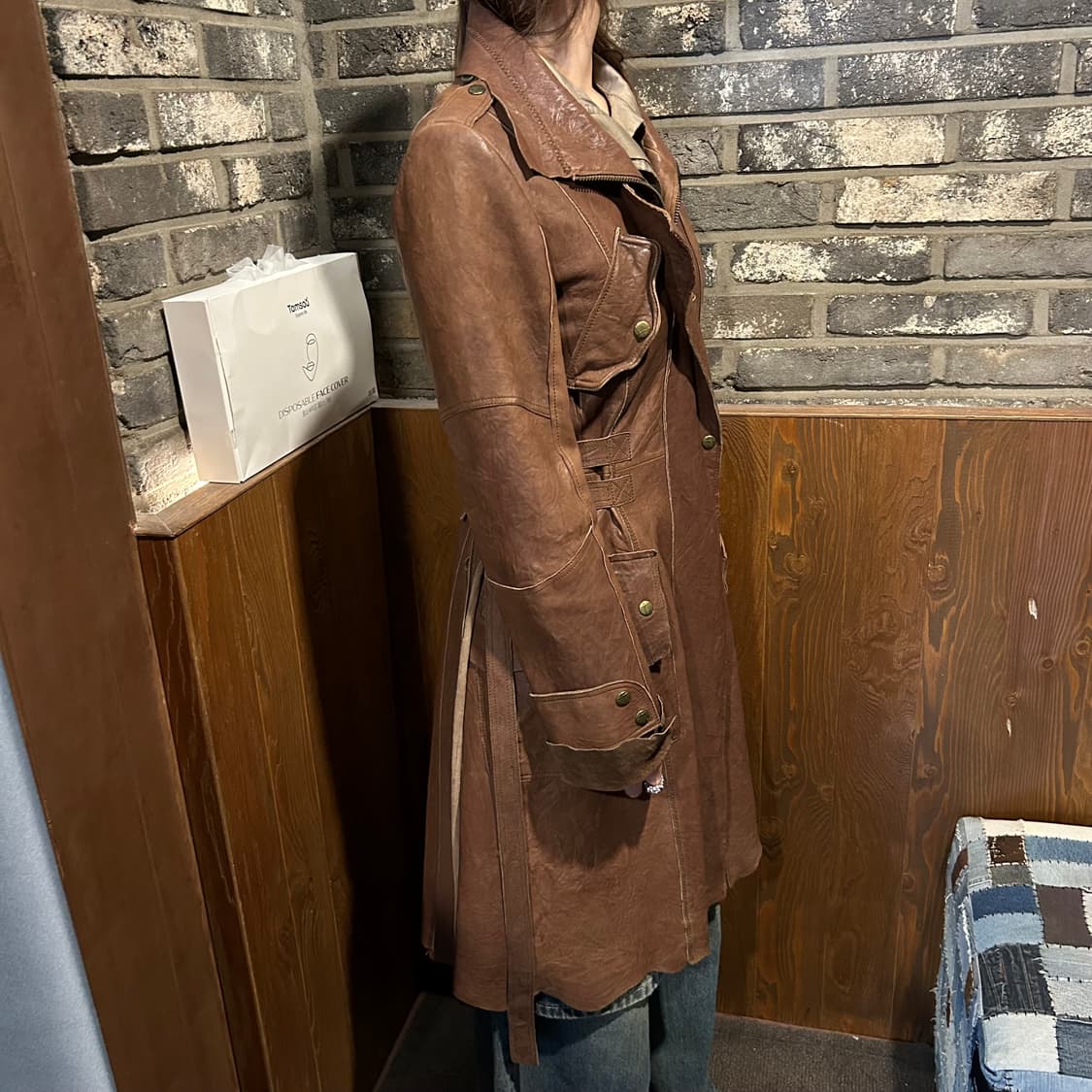 S) 탱커스 TANKUS 고트 스킨 염소가죽 벨티드 롱 코트 상품이미지10