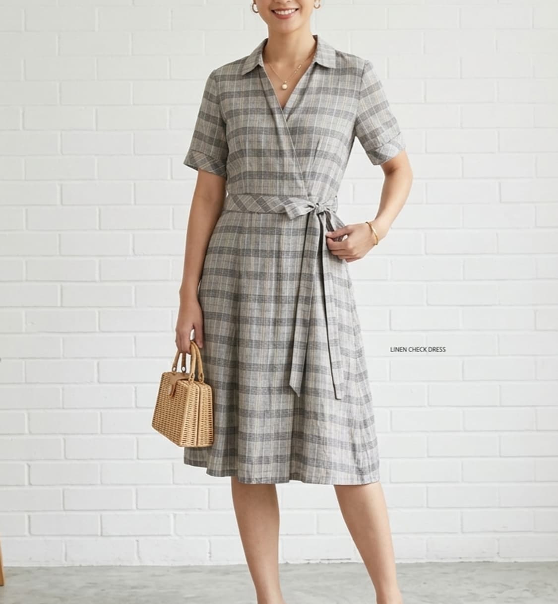 [66]BCBG 린넨 체크 원피스 상품이미지1