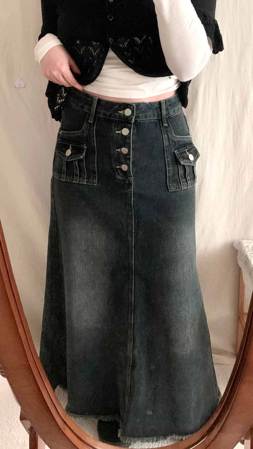 흑청 머메이드 데님 롱스커트 상품이미지3
