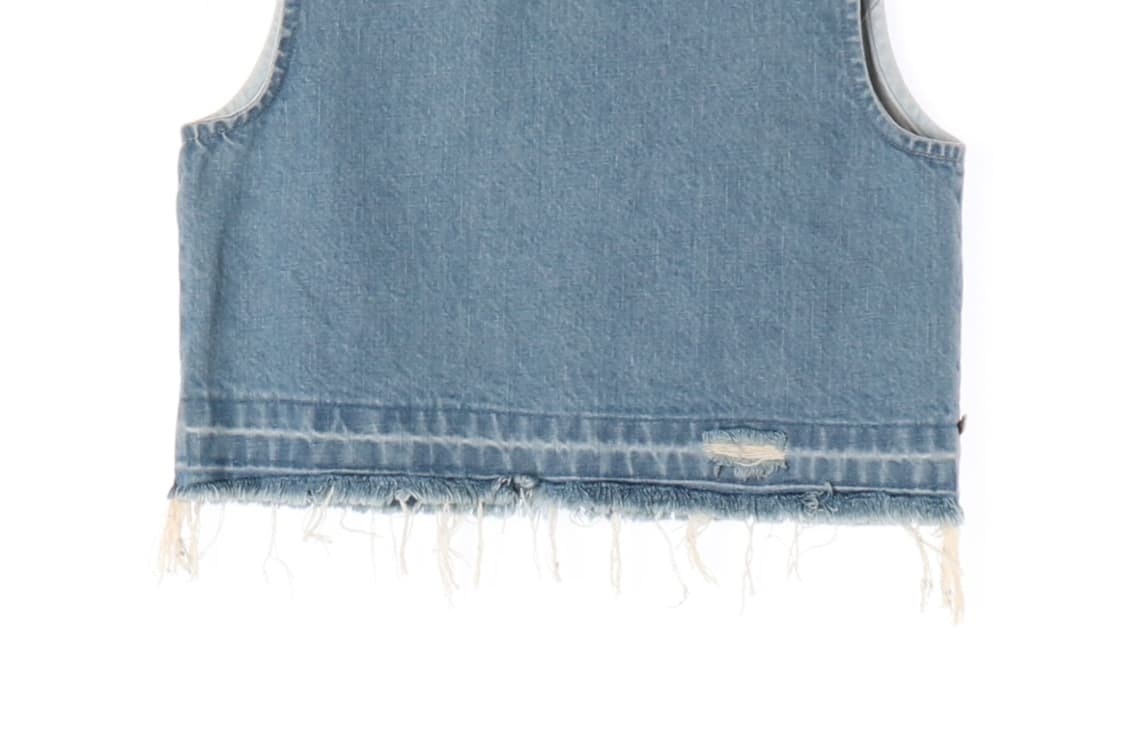 [S]KAPITAL캐피탈 연청 데미지 데님 민소매 크롭 베스트 청조끼
 상품이미지3