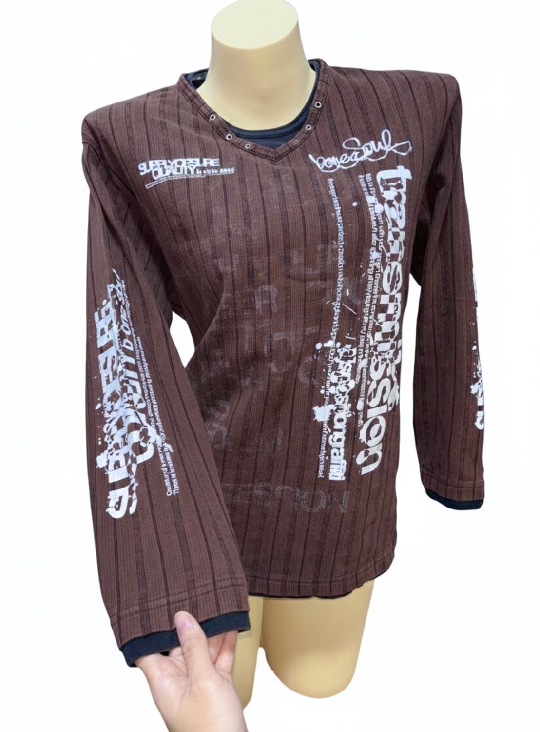 Y2k 레체 브라운 프린팅 롱슬리브 reche 4.8->급처 할인 상품이미지1