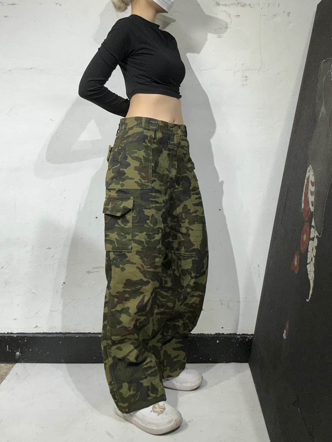 일본 빈티지 카키 와이드 밀리터리 카모 카고 팬츠  상품이미지1