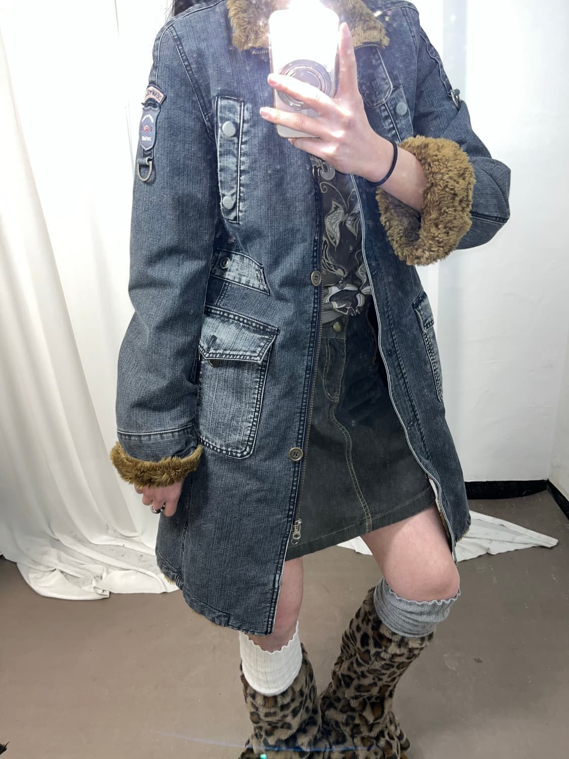 퍼 트리밍 데님 맥시 코트 상품이미지7