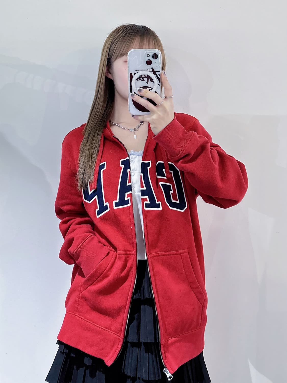 갭 레드 빅로고 후드집업 상품이미지2