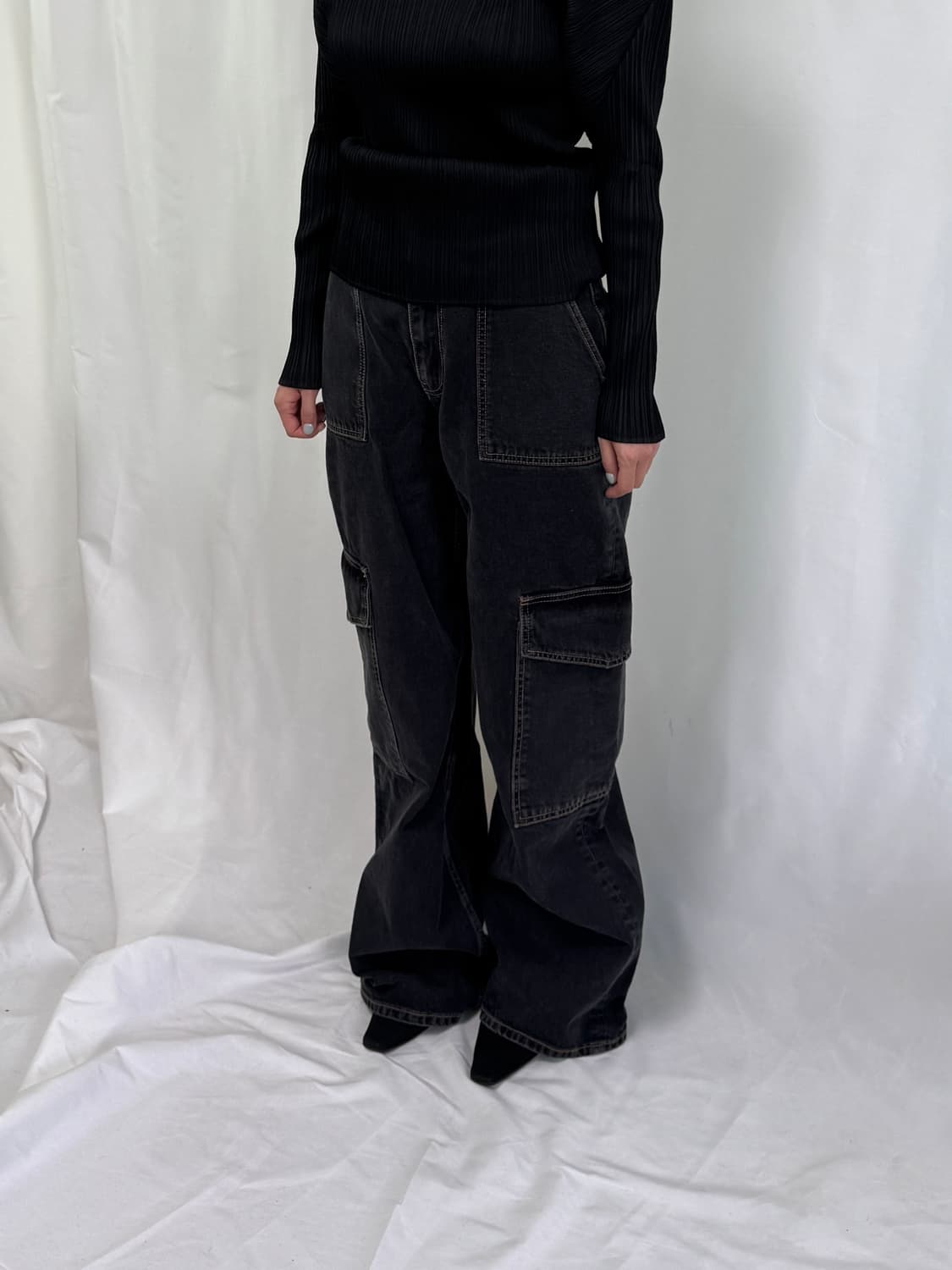 GANNI 가니 와이드 카고 데님 진 흑청바지 28 상품이미지1